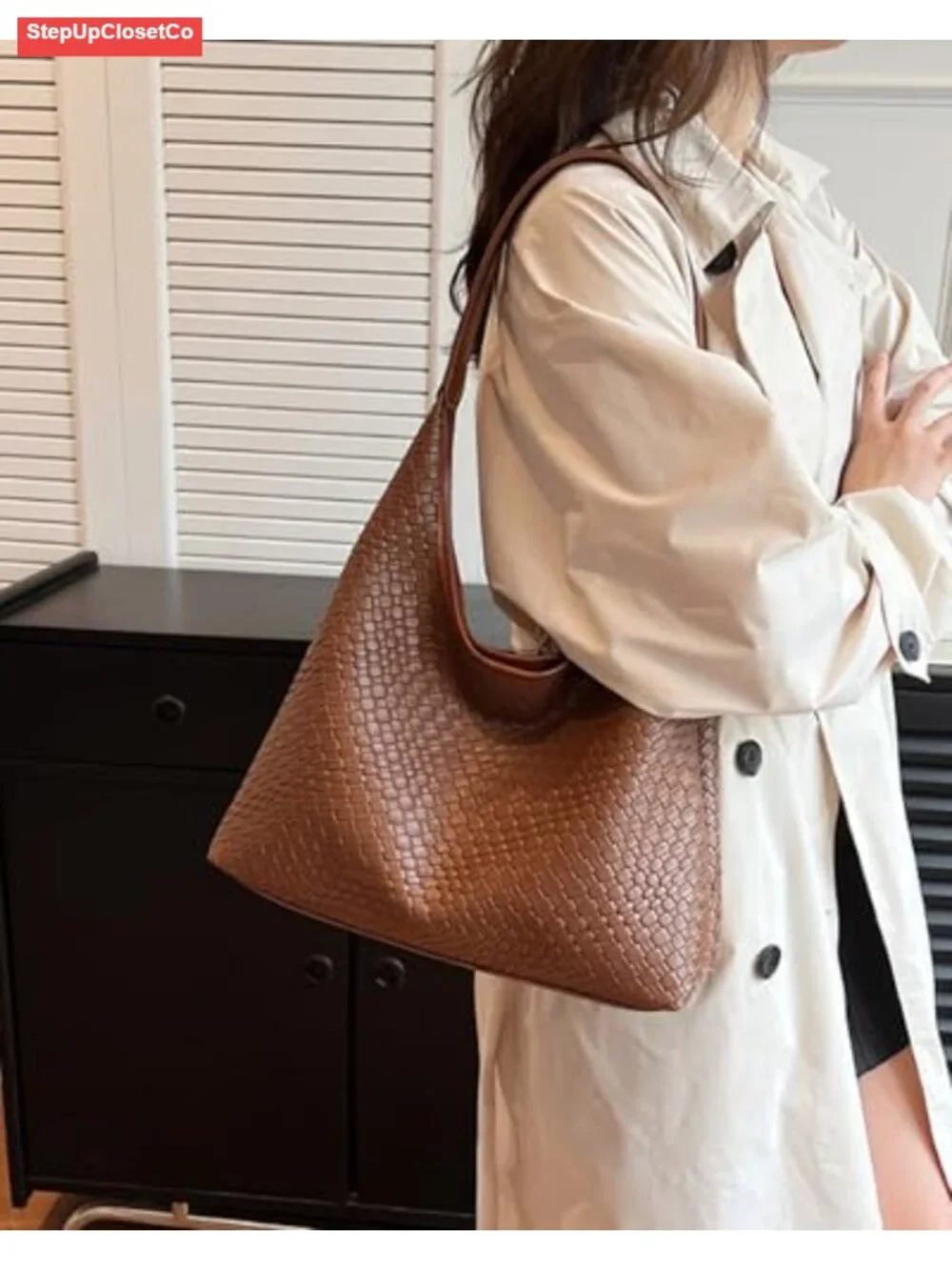 Woven Leather Hobo Tote Bag Large Capacity Shoulder Handbag Crossbody